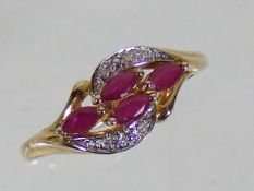 A Ladies 9ct Gold Ring With Rubies & Diamonds