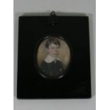 A 19thC. Miniature Portrait Watercolour Of Boy