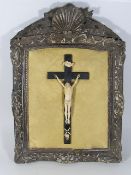 A 17th/18thC. Ivory Crucifix Mounted On Silk In 18