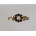 A Ladies 9ct Sapphire & Pearl Ring