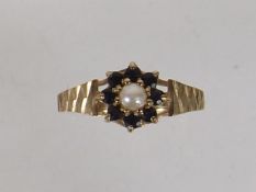 A Ladies 9ct Sapphire & Pearl Ring