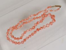A Coral Necklace With Yellow Metal Clasp