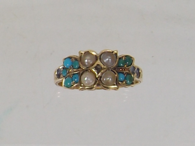 Victorian 14ct Gold Ring With Seed Pearl, Turquois