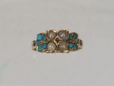 Victorian 14ct Gold Ring With Seed Pearl, Turquois