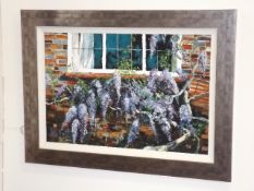 Framed Oil Of Wisteria On Cottage C.2008 Signed Ti