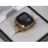 Large Ladies Yellow Metal Ring With Sapphire Style