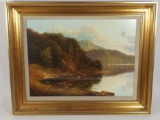 Framed Landscape Oil Of Landscape & River Scene Si