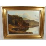 Framed Landscape Oil Of Landscape & River Scene Si