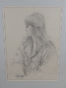 An Indistinctly Signed Framed Pencil Sketch Of Wom