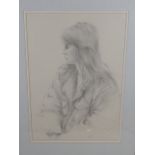 An Indistinctly Signed Framed Pencil Sketch Of Wom