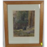 Framed Watercolour Of Nuns Leaving Church Signed