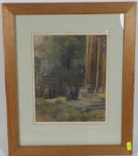Framed Watercolour Of Nuns Leaving Church Signed
