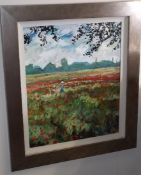 Framed Oil Of Child In Meadow C.2008 Signed Timmy