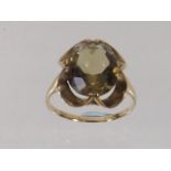 Ladies Gold Ring With Smokey Quartz Stone