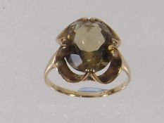 Ladies Gold Ring With Smokey Quartz Stone