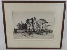 Framed Etching Of Craigmillar Castle Signed Albany
