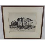 Framed Etching Of Craigmillar Castle Signed Albany