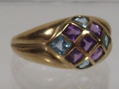 A Ladies 9ct Harlequin Style Ring With Amethyst &