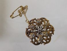 A Victorian Yellow Metal Brooch With Centre Diamon