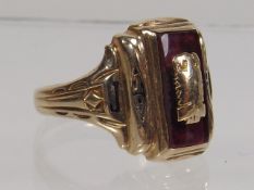 1951 American 10k Graduation Ring With Red Stone