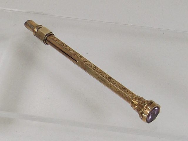 19thC. Engraved Yellow Metal Ink Pen Lacking Knib