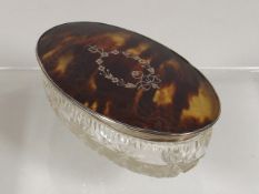 An Antique Cut Glass Trinket Dish With Tortoiseshe