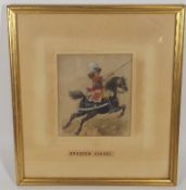 Framed Watercolour Of Military Horseman Signed R.