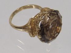 An Ornate Large 9ct Gold Smokey Quartz Ring