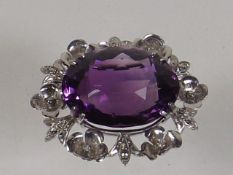 A Large 18ct White Gold Diamond & Amethyst Brooch