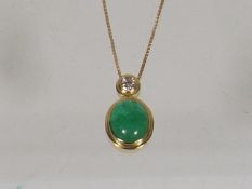 18ct Gold Emerald & Diamond Pendant With Chain