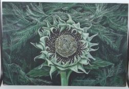 Oil On Panel Titled Green Sunflower Provenance To