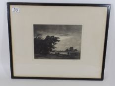 Framed Etching Of Stormy Landscape Signed W. P. Ro