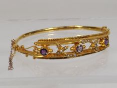 A Boxed Antique 9ct Gold Bangle With Seed Pearl &