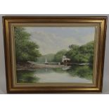 Framed Oil Of Landscape & River Scene Signed Nicho