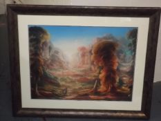 Framed Surrealist Watercolour Titled The Maypole -