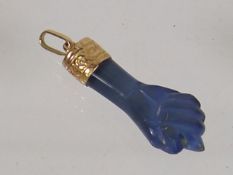 Gold Mounted Blue Jade Hand Pendant