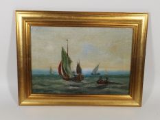 Framed Oil On Canvas Of Seascape With Sailboats Si