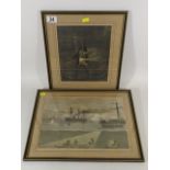 Two Antique Coloured Diving Prints