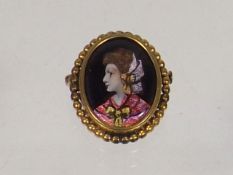 A Yellow Metal Mounted Limoges Brooch, Signed To V