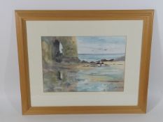 Framed Watercolour Of Coastal Scene Signed Audrey