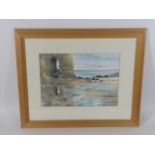 Framed Watercolour Of Coastal Scene Signed Audrey