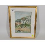 Framed Watercolour Of Mousehole Attributed To Winn