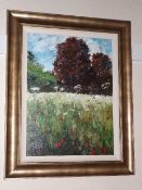 Framed Oil Of Poppy Meadow C.2008 Signed Timmy Mal