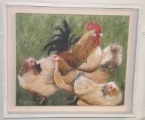 Framed Acrylic Painting Of Farmyard Chickens Signe