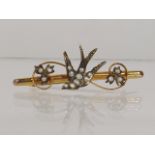 A Victorian 9ct Gold Brooch Depicting Swallow & Se