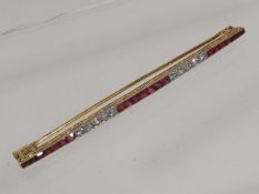 An 18ct Antique Ruby & Diamond Bar Brooch