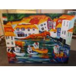 A Very Large Oil On Canvas Of Polperro Scene Signe