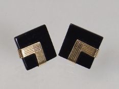 A Pair Of Gold & Onyx Art Deco Style Ear Rings