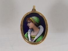 A Limoges Pendant, Signed To Verso With Yellow Met