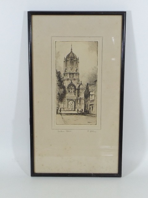 Framed Etching Town Tower, Oxford Signed F. Robson